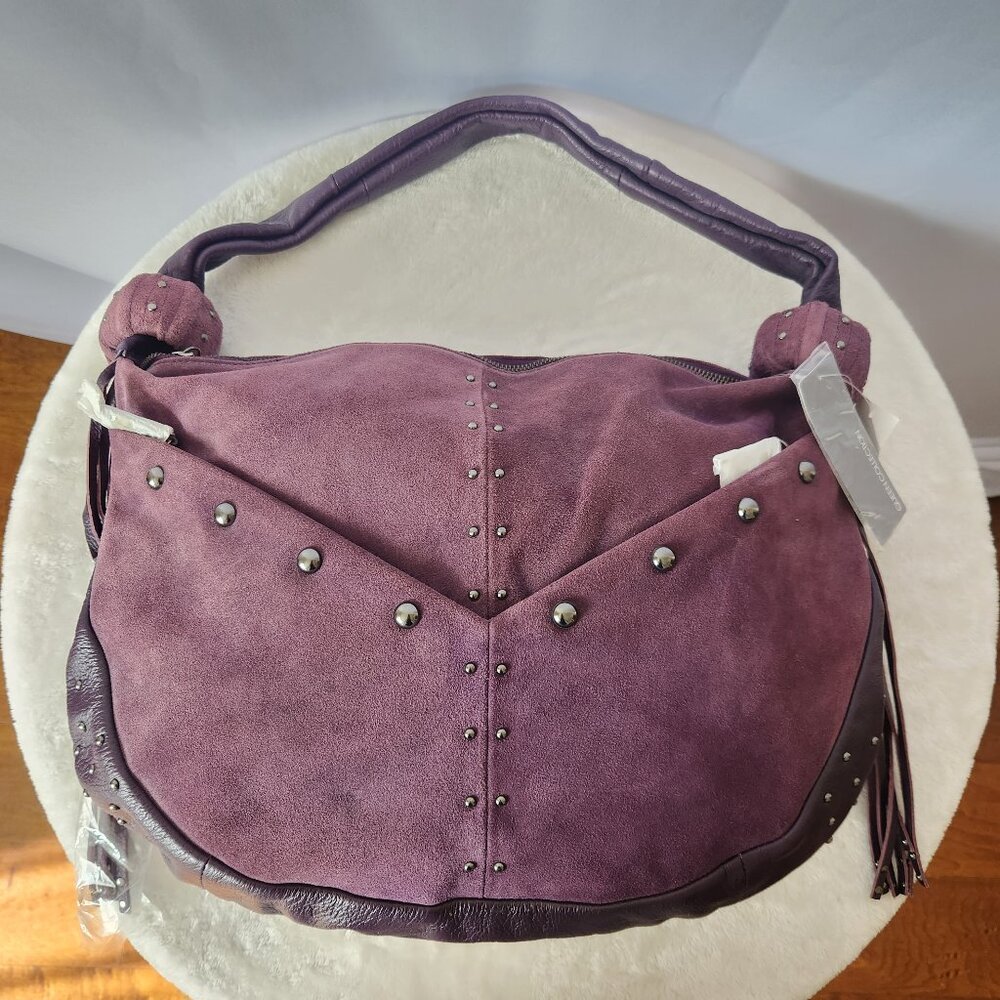 NWT Queen Collection Purple Leather & Suede Shoulder/Hobo Bag w/ Studs & Fringe
